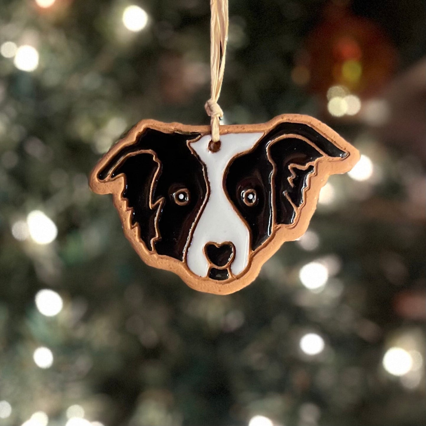 Border Collie Ornament: Local Handmade Hand Painted Ceramic Clay Christmas