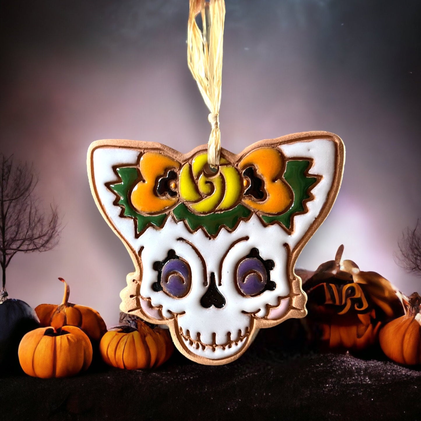 Skeleton Cat Sugar Skull Ornament