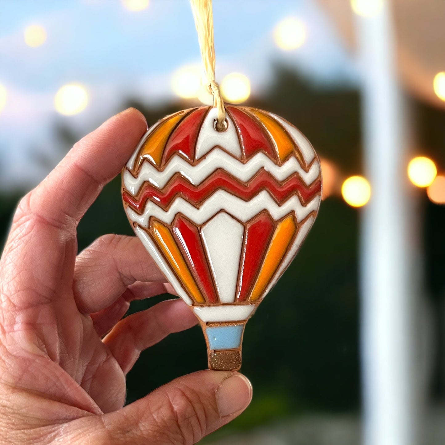 Zig Zag Reds and Orange Hot Air Balloon Ornament