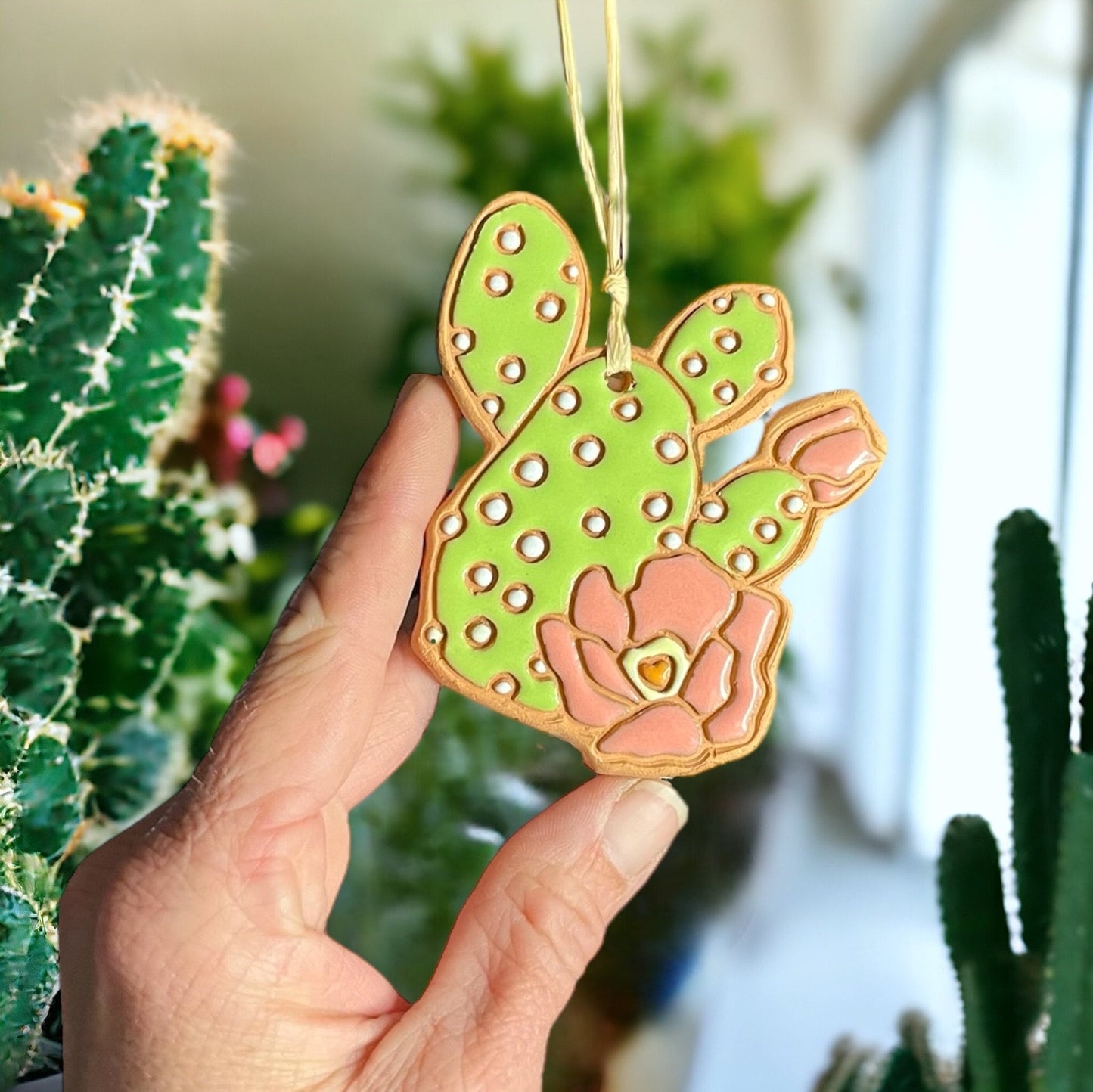 Prickly Pear Cactus & Flower Ornament