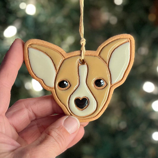 Chihuahua Ornament: Local Handmade Hand Painted Ceramic Clay Christmas