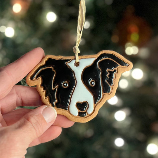 Border Collie Ornament: Local Handmade Hand Painted Ceramic Clay Christmas