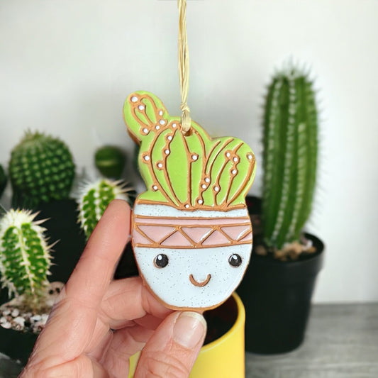 Pink Happy Cactus Pot Ornament